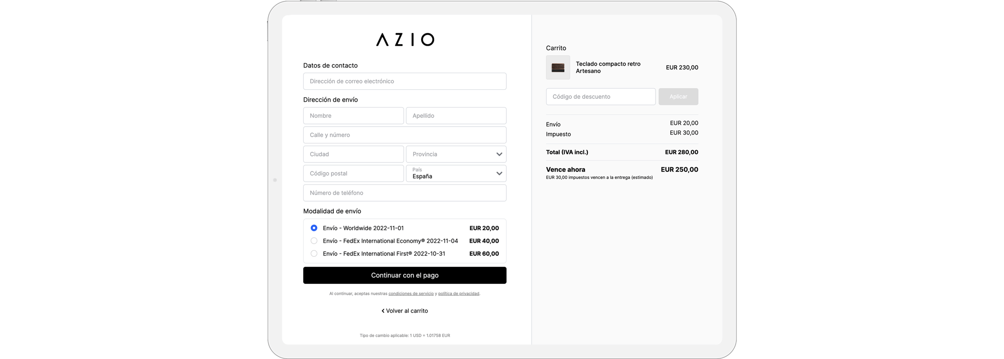 Azio, Lifestyle, London, Glopal Localized Checkout
