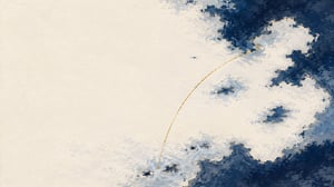 An oil pastel sea chart in daylight, navy coastlines and a single brass route arc across it