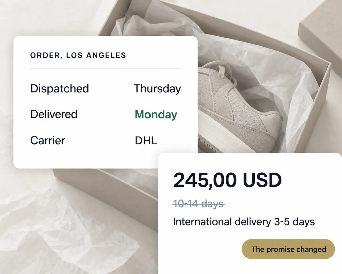 An order to Los Angeles dispatched Thursday and delivered Monday, with the site's delivery promise changed from 10 to 14 days to 3 to 5.