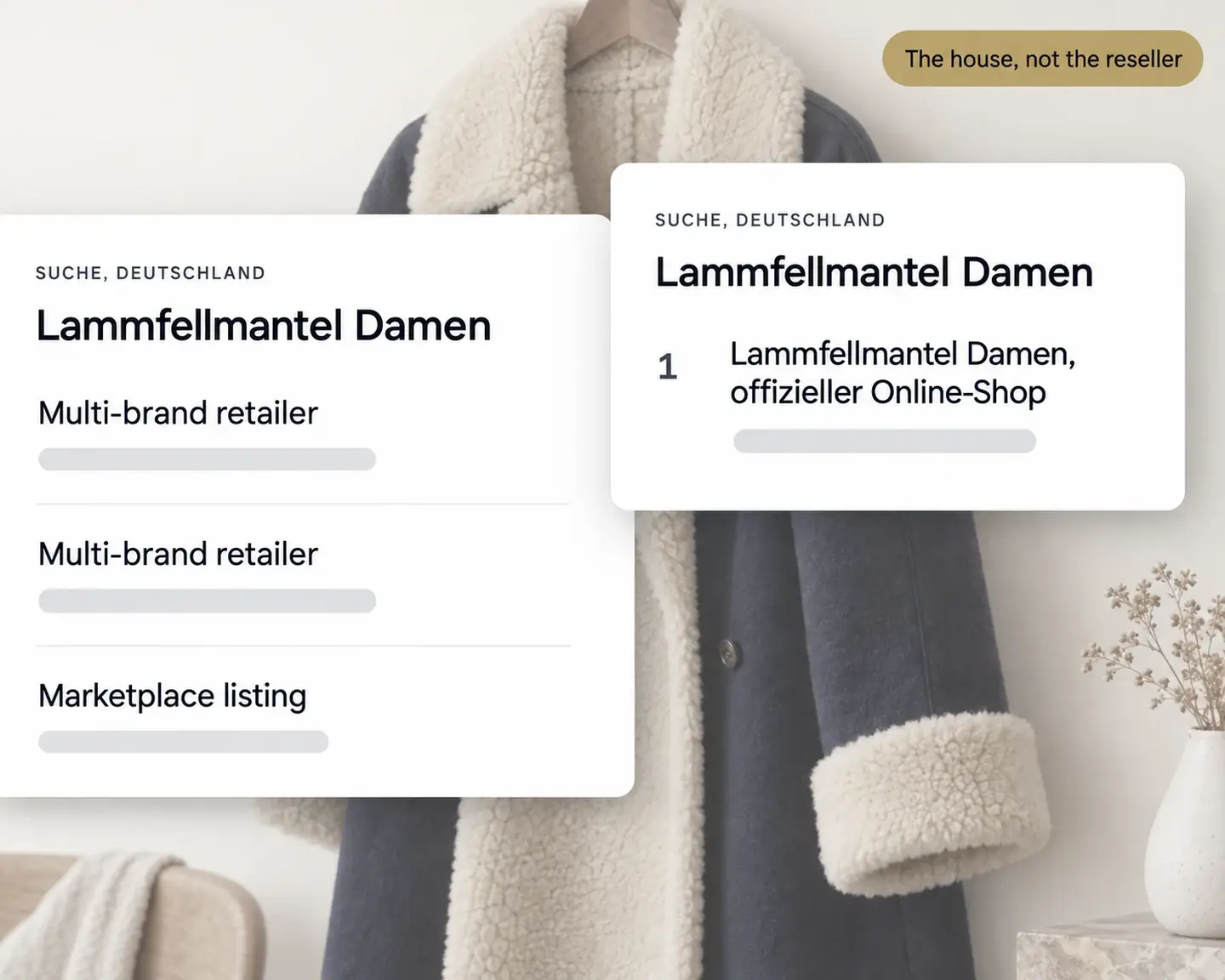 The same German search returning multi-brand retailers, then returning the brand's own official store in first position.