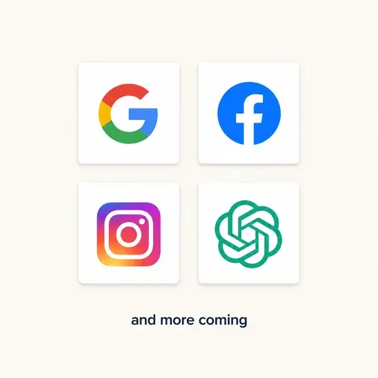 Logos for Google, Facebook, Instagram and ChatGPT, with a note that more channels are coming.